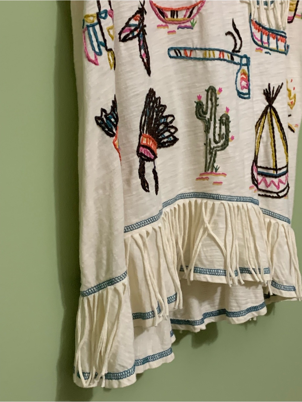 Double D Ranch Cream Embroidered Fringe Tank Top - Teepee Cactus Arrows - Picture 3 of 10